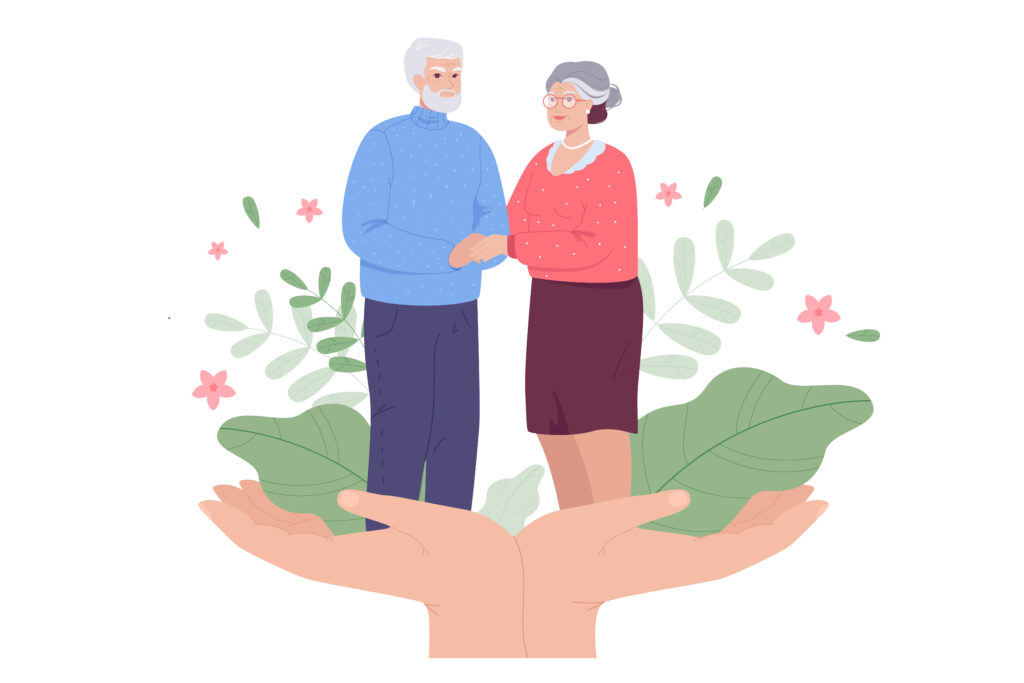 couple de seniors heureux debout sur une main
